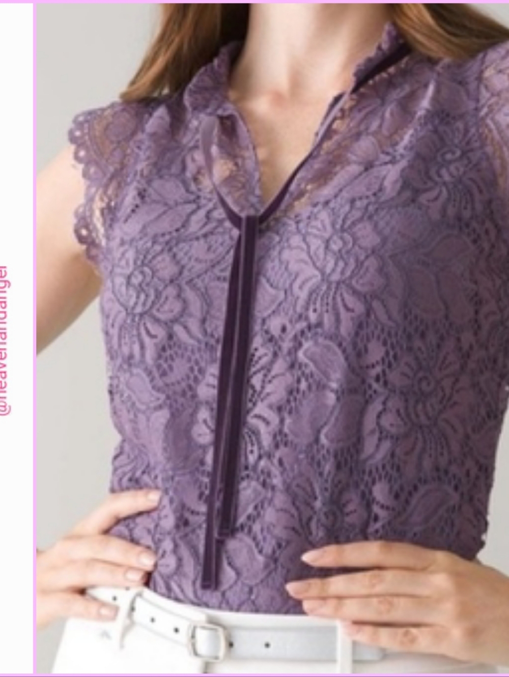 NEW WHBM Shimmer Lace High Neck Shell - Smoky Orchid
